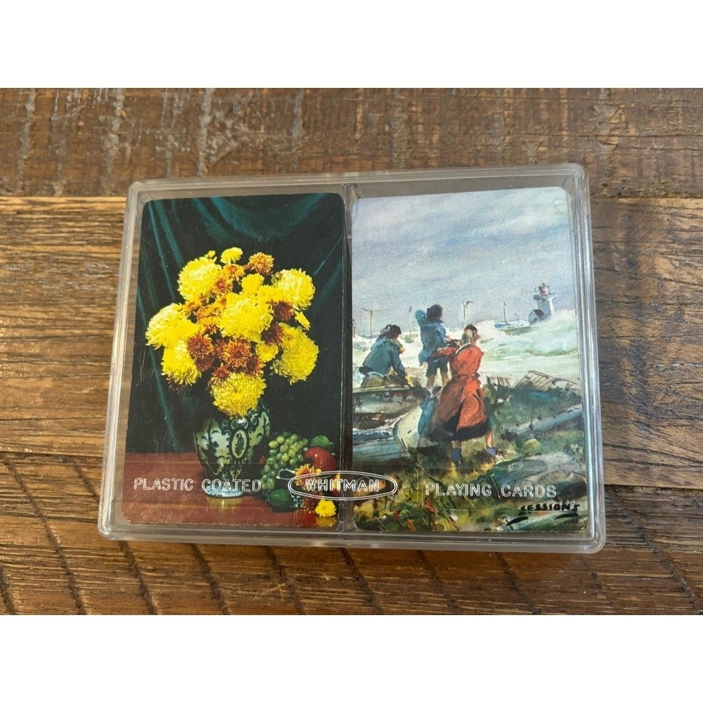 Vtg Whitman Double Deck Playing Cards Gold Gilt Edge Sessions Floral Art NEW